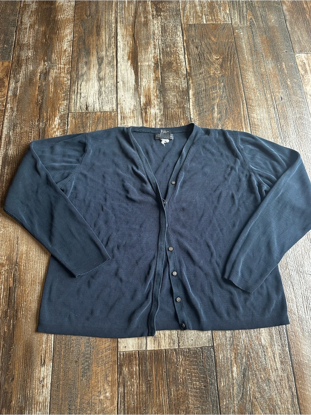 Banana Republic Blue Silk Knit V-Neck Button Open Cardigan Grey Sweater Womens L